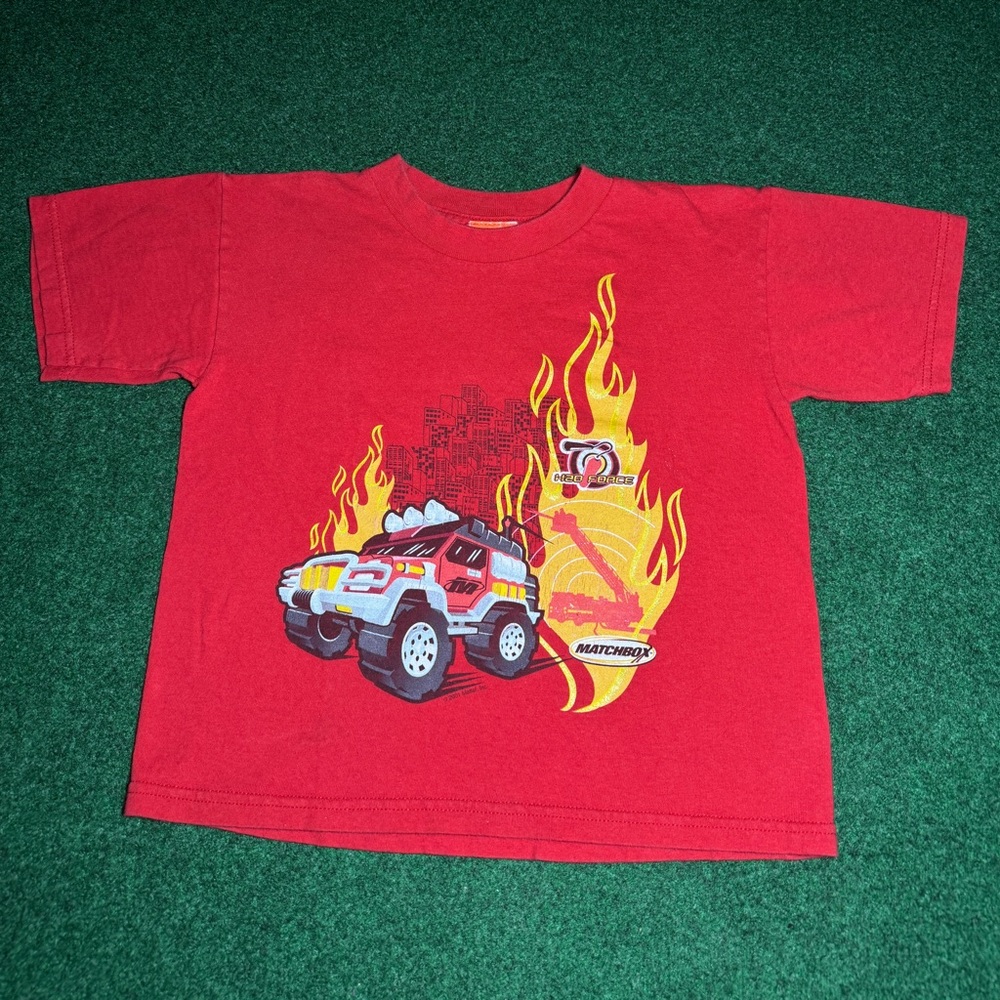 Vtg Y2K Match Box Mattel H2O Force Fire Fighter Boys Small Red T Shirt